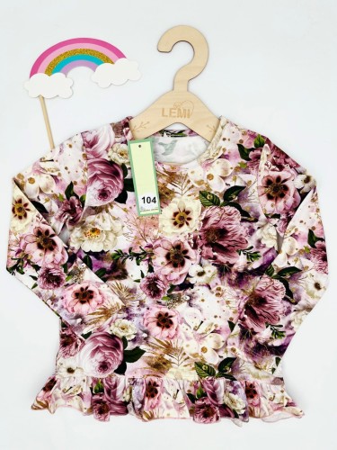 Bluzka dziewczęca z falbanką KWIATY AIPI