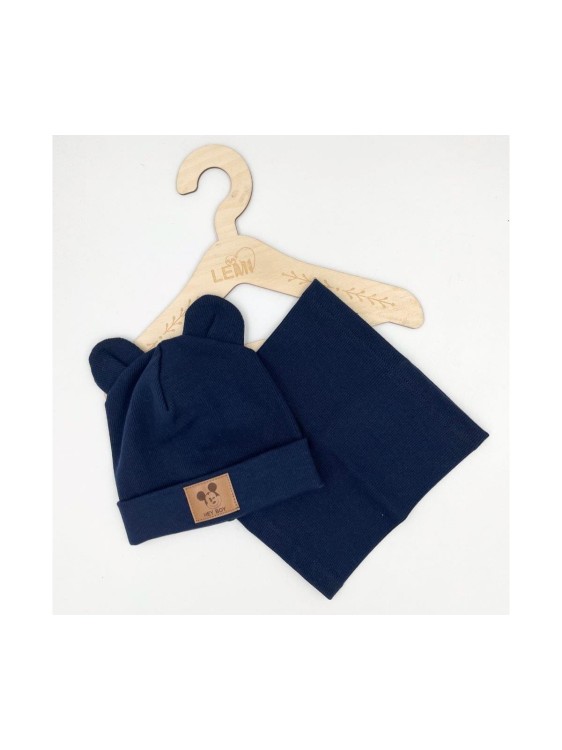 Komplet czapka plus komin prążek USZKI TK