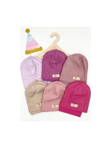 Komplet czapka plus komin PRĄŻEK Z POŁYSKUJĄCYMI DROBINKAM i naszywką MIKI