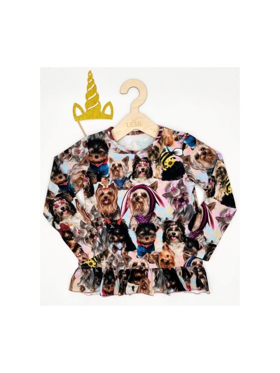 Bluzka dziewczęca z falbanką PIESKI AIPI