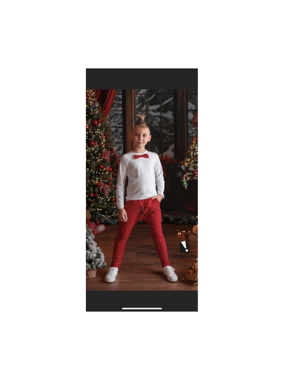 Spodnie bawełniane dla chłopca w czarną kratkę Style Kids