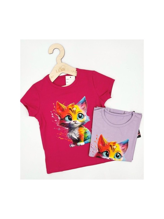 T-shirt dziewczęcy NEON KOT