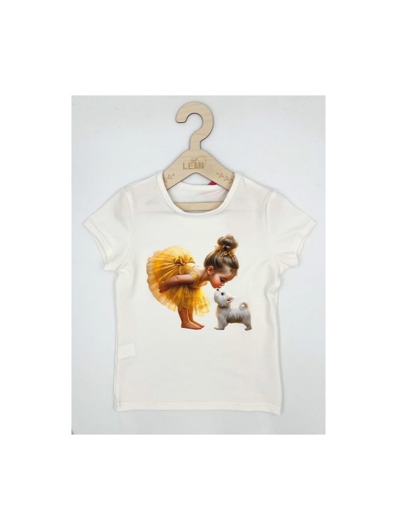T-shirt dziewczęcy Baletnica z pieskiem