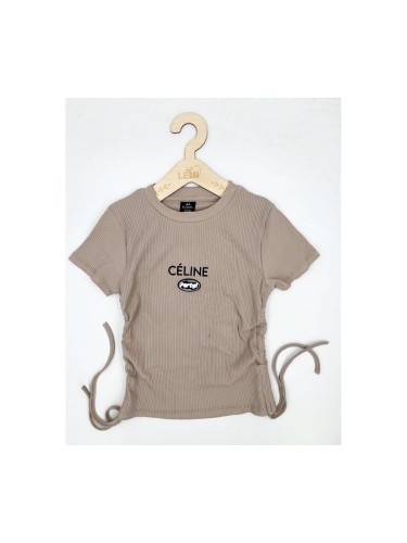 T-shirt dziewczęcy prążek ściągany po bokach Lidmar