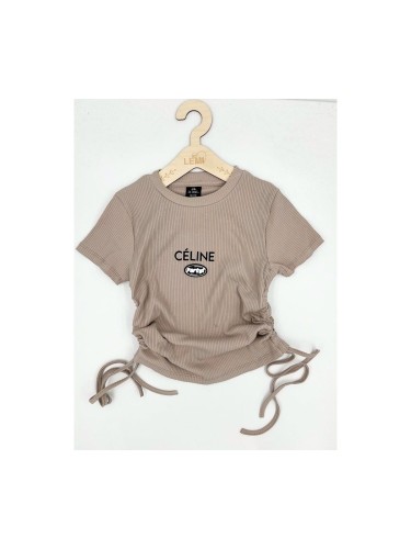 T-shirt dziewczęcy prążek ściągany po bokach Lidmar