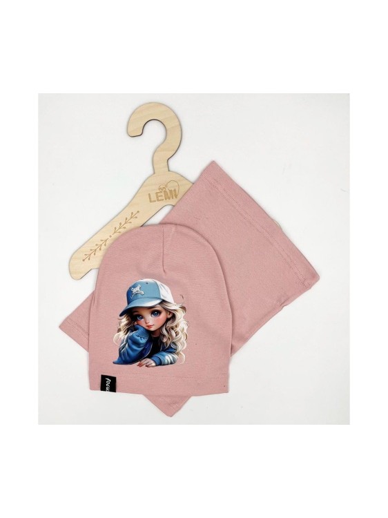 Komplet dziewczęcy  czapka plus komin bawełna DZIEWCZYNKA 4-14 lat