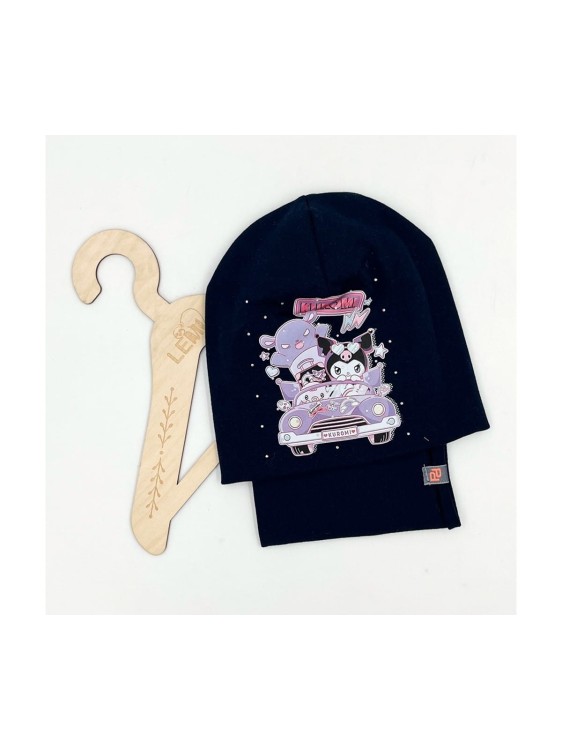 Komplet dziewczęcy bawełna czapka plus komin KUROMI 3-7 lat