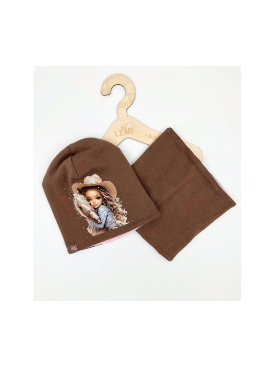 Komplet dziewczęcy czapka plus komin na POLARZE KOŃ 3-7 lat PanPan