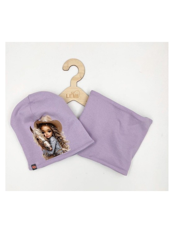 Komplet dziewczęcy czapka plus komin na POLARZE KOŃ 3-7 lat PanPan