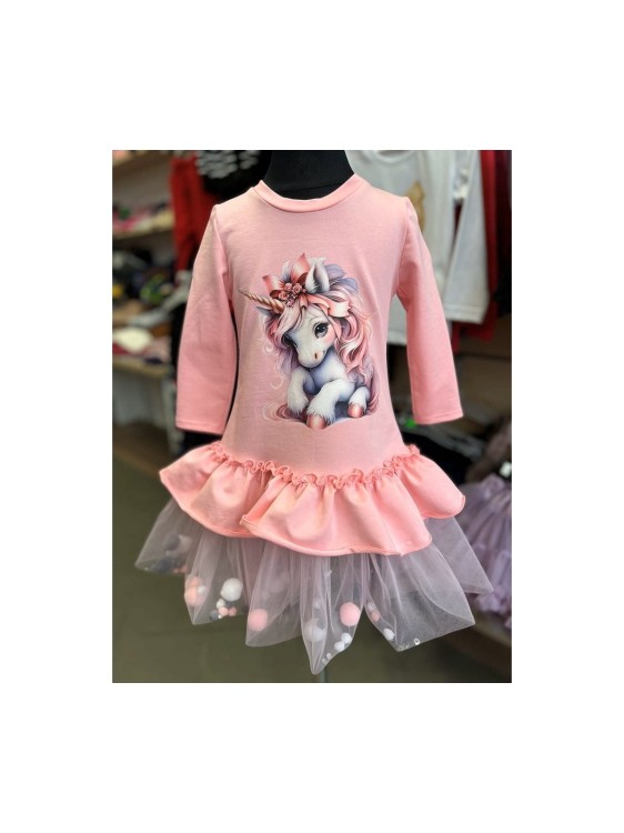Sukienka dziewczęca bawełna tiul kulki Mała Lady Jednorożec