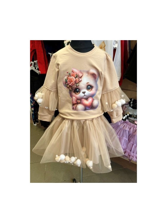 Komplet dziewczęcy bluza i spódniczka tiul kulki Mała Lady