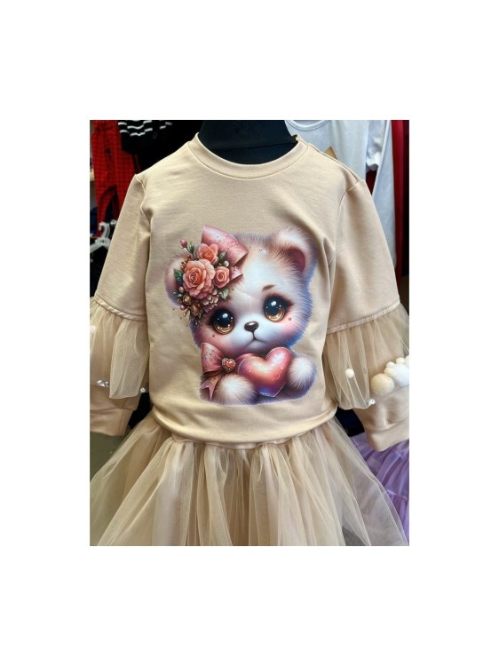 Komplet dziewczęcy bluza i spódniczka tiul kulki Mała Lady