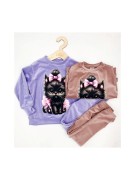 Dres dziewczęcy welurowy dwuczęściowy Lambda kot