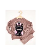 Dres dziewczęcy welurowy dwuczęściowy Lambda kot