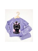 Dres dziewczęcy welurowy dwuczęściowy Lambda kot