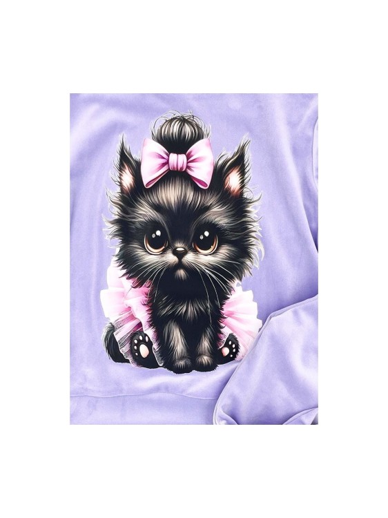 Dres dziewczęcy welurowy dwuczęściowy Lambda kot