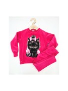 Dres dziewczęcy welurowy dwuczęściowy Lambda kot