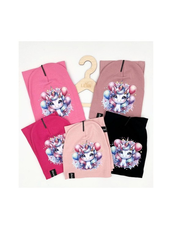 Komplet dziewczęcy czapka plus komin bawełna polskie Jednorożec 3-7 lat