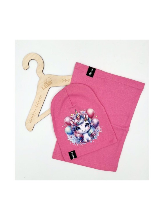 Komplet dziewczęcy czapka plus komin bawełna polskie Jednorożec 3-7 lat