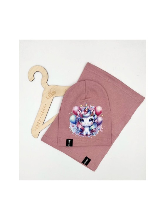 Komplet dziewczęcy czapka plus komin bawełna polskie Jednorożec 3-7 lat